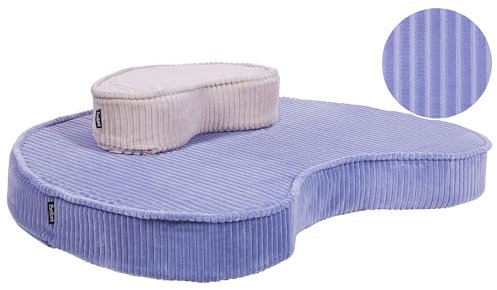 Beliani Set di 2 cuscini da terra in velluto a coste a forma di fagiolo viola e beige