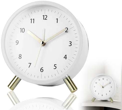 Wecker Analog Ohne Ticken, Wecker Kinder mit Licht, Batteriebetrieben, Metallwecker, Kinderwecker, Retro Wecker, Seniorenwecker, für Büro, Schlafzimmer, Erwachsene, Einschulung Geschenk (Weiß)