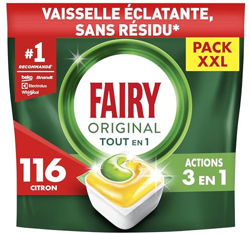 Fairy Original Tablettes Lave-vaisselle All In One, Citron, 116 Capsules, Efficaces Même Sur La Graisse Incrustée