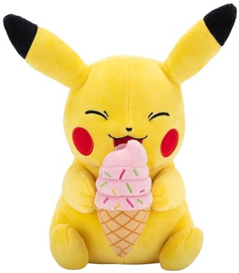 Pokémon PKW3668-20cm Plüsch - Pikachu mit Eiscreme, offizielles Plüsch