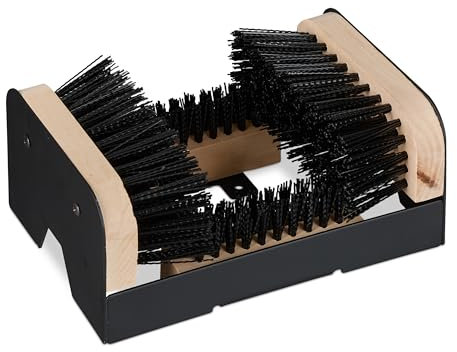 Relaxdays Gratte-Pieds avec brosses sur 3 côtés, paillasson d'extérieur, Poils Robustes, Fixation au Sol, Noir/Nature