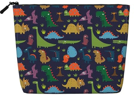 Cosmetic Makeup Bag â€“ Dinosaur Palm Leaf Print Fake Hemp Travel Toiletry Organizer, One Pack for Multiple Uses, Daily Storage