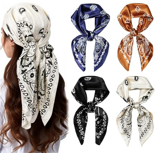 AOOSA Pañuelos Para El Pelo para Mujer, Pañuelos Satén Cuadrados Grandes Pelo, Moda Pañuelo Cabeza Mujer, Accesorios Seda de Playa Estampado Clásico