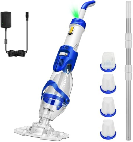 VIVOHOME 72LPM Limpiador Portátil para Piscina con Pértigas Telescópicas Aspirador de Piscina Autónomo de 75 Minutos Ideal para Piscinas Elevadas y Enterradas, Spas y Jacuzzis