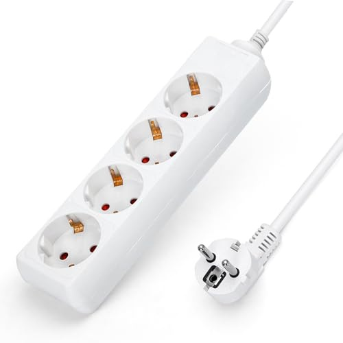 Aigostar Steckdosenleiste 4-Fach Tischsteckdose Kindersicherung 1'5m Kabel, Weiß