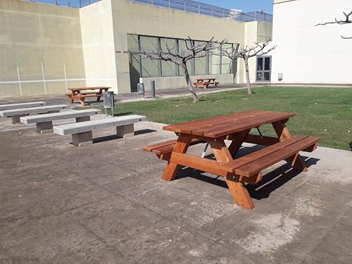 ESTRUCMADER - Mesa Picnic de Madera para jardín 200cm, para 8 pers, Color Cerezo