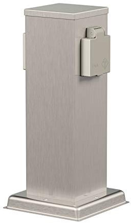 ledscom.de Garden Power Socket Column Polly for Outdoor, Double, Stainless Steel, Angular, 27cm