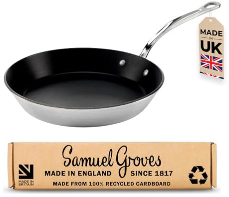 Samuel Groves - 25.5cm Stainless Steel Tri-Ply Non-Stick Frying Pan – PFOA Free, Scratch-Resistant ILAG Durit Professional S Coating, Induction Compatible, UK Made