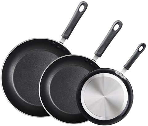 Cook N Home Basics Nonstick Frying Pan Set, 8/9.5/11-Inch 3-Piece Non Stick Saute Fry Pan Skillet Set, Black