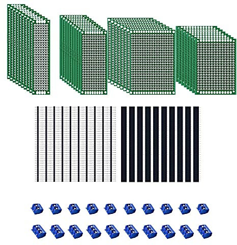 MMOBIEL 60 Pcs PCB Breadboard Circuit Board Prototype Set with Screw Terminal Blocks 2/3 pins Male/Female Header Kit Universal Set compatible with Arduino Kits DIY Electronic Projects