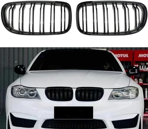 YIUBCZOQI E90 E91 Kühlergrille passend für BMW 3er E90 E91 LCI Bj Nieren Schwarz grill vorne 2009-2011 Doppellamellen Schwarzer Glanz