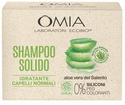 Omia, Shampoo Solido Aloe del Salento per Capelli Normali, Formula Idratante, Senza Siliconi e Coloranti, Adatta a Tutti i Tipi di Pelle