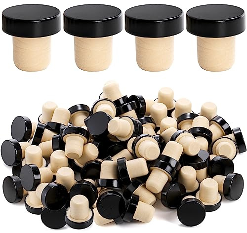 Fasmov 100 Pack T-Shape Cork Stoppers, T-shaped Stopper Cork Wine Stopper Bottle Stoppers Reusable Wine Sealing Stopper, Wine Bottle Corks Plugs for Wine Beer Glass Bottles, Black