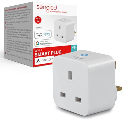 Sengled Smart Plug, Matter-Enabled, Works with Alexa, Instant Pairing, Supports Up to 2300W, Matter-Compatible Platform Required, 2.4 GHz, Wi-Fi, 1-Pack