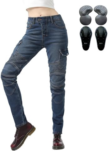 oFzimTo Motorradhose Damen, Motorrad Jeans Damen mit Protektoren, XXS-4XL Stretch Motorrad Hosen (Blue,XL)