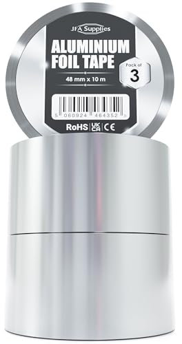 JFA Supplies Aluminium Heat Resistant Foil Tape 48mm x 10m - Pack of 3