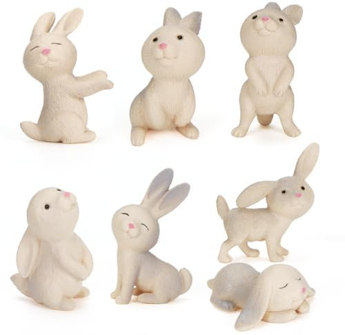 Zaloife Osterhasen Figuren 7 Stück, Mini Hase Figuren, Harz Kleine Osterhase, Miniatur Kaninchen, Häschen Osterdeko, Bunny Figuren Ornament für Ostern Mikrolandschaft Frühling Deko