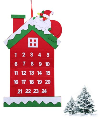 Calendrier de l'Avent du Père Noël en Feutre, Calendrier de l'Avent avec 24 poches, Calendrier de l'Avent pour Remplir les Enfants en Tissu, Calendrier de l'Avent DIY