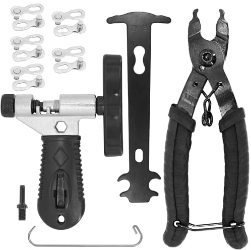GOTFUN Dérive-chaîne pour vélo, pince à chaîne et 5 paires de rivets de chaîne de vélo Kit de réparation 2.0 pour chaîne de vélo 6-12 vitesses Outil de vélo