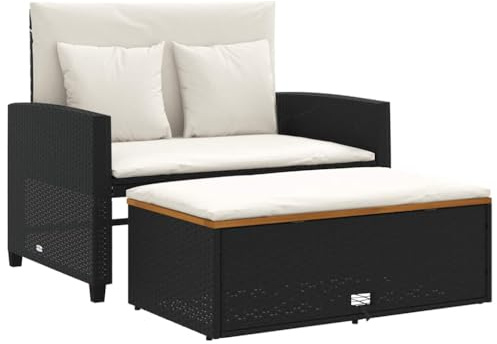vidaXL Sofá de Jardín con Cojines 2 Plazas, Asiento Exterior, Sofá Biplaza, Mueble para Patio Terraza Balcón, Ratán y Madera Acacia Negro
