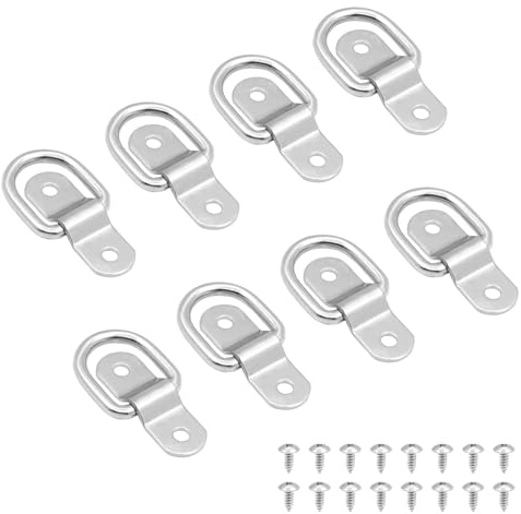 Biqiure 8 anclajes de amarre de anillo en D de 1/4 pulgadas resistentes para remolques, camiones, furgonetas, barcos, cuerdas, con tornillos