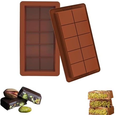 Molde de Chocolate Silicona Alimentario con 10 Platos - Moldes Antiadherentes Resistentes al Calor