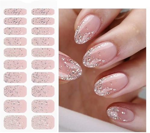 JMEOWIO Nagelfolie Glitter Hell Rosa Gel Nail Nagelfolien Selbstklebend Nagelsticker Uv Härtend Dekoration Nageldesign Zubehör