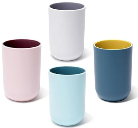 SITAKE Set de 4 gobelets à Dents, gobelets à Dents en Plastique, gobelet pour Bain de Bouche en Plastique Stable pour la Salle de Bain, gobelet à Dents Portable pour Le Voyage et Le Camping