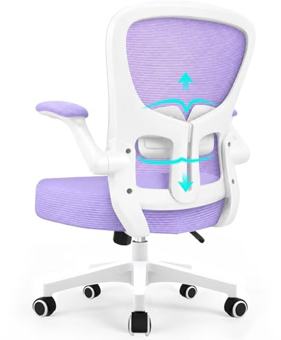 Durrafy Sedia Ufficio Ergonomica con Braccioli Poggiatesta Regolabile Schienale Alto Funzione Dondolo Poltrona Scrivania Girevole in Rete Traspirante con Supporto Lombare (Viola)