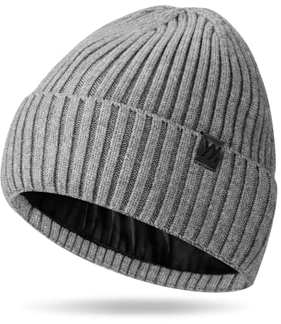 YANIKY Bonnet d'hiver pour homme et femme, doublé en polaire thermique, bonnet de ski, bonnet à revers pour temps froid, gris clair, taille unique