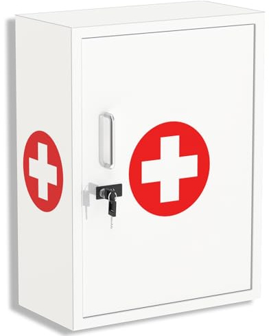 Wensha Wall-Mount Locking Medicine Cabinet: Large Metal Storage Organizer Box with Combination & Key Lock - Secure First Aid Medicine Cabinet for Bathroom Home Office(20.6 H x 15.75 W x 5.98 D)