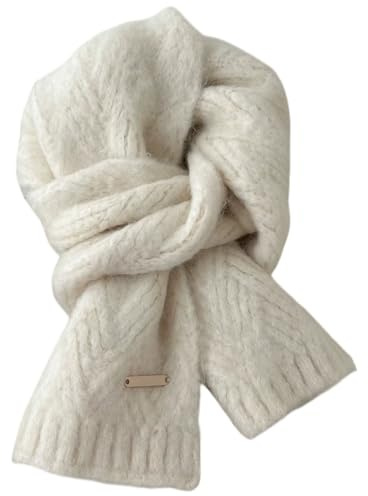 Générique Écharpes en Cachemire pour Femmes Homme, Echarpe en Laine Tricotées d'hiver Chaude et Douce - 100% Laine d'alpaga - Unie Longue Foulard Wool Scarf, 160 x 23 cm (Crème)
