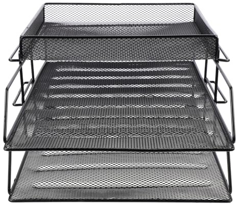 SUPVOX Étagère à Dossiers 3 Niveaux En Maille Métallique Noire, Porte-documents Empilable, Organisateur De Fichiers De Bureau Ventilé, Support Polyvalent Pour Rangement De Documents Et Bureau