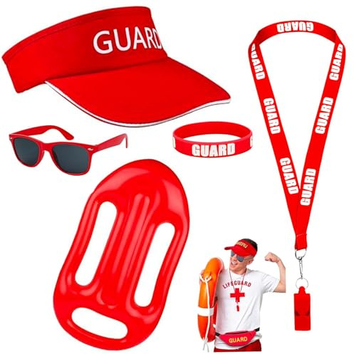 Jorzer Baywatch-kostym, livräddare kostym med livräddare hatt, uppblåsbar flytande, armband, solglasögon och visselpipa 5 st/set för kvinnor män strand pool cosplay temafest.