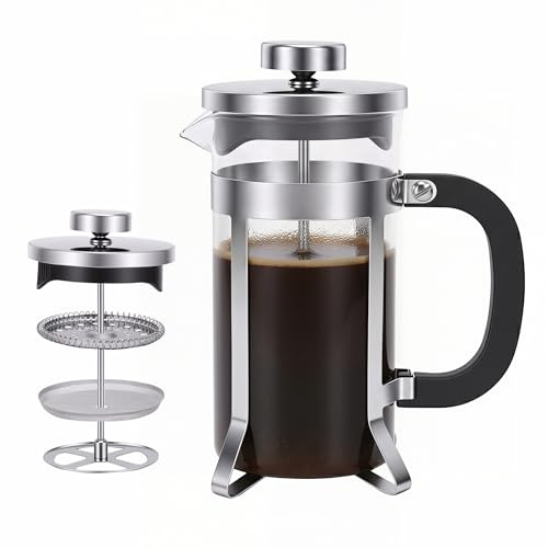 MEKOTRIN de Prensa Francesa de Vidrio Resistente Al Calor, de Prensa Francesa de Acero Inoxidable con Filtro para café, té, Cocina Casera (350ML)