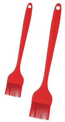 Set 2 Pennelli da Cucina in Silicone – Pennello per Alimenti Resistente al Calore, Senza BPA e Lavabile in Lavastoviglie – Ideale per Pasticceria, Barbecue, Olio e Marinature – Rosso (26cm e 20,7cm)