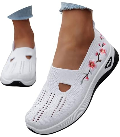 Scarpe Ortopediche Donna Estive Senza Lacci Scarpe Slip On da Corsa Camminare Comode Ginnastica Morbida Sneakers Traspiranti Leggere Antiscivolo Sneakers Diabetici Pianta Larga Sanitarie Outdoor Sport