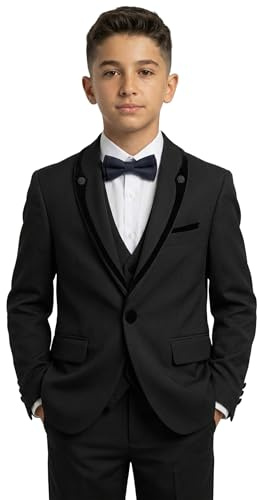 SIRRI Boys Tuxedo Dinner Black Suit 5-Piece Detachable Velvet Shawl Collar Age 6 Years