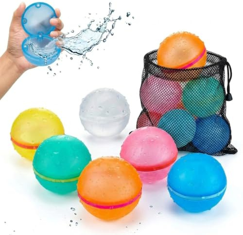 Bombe a Eau RéUtilisable, 6 PCS Bombe A Eau RéUtilisables en Silicone, Aimant à Fermeture Automatique, RéUtilisable, Rapide à Remplir, pour Jouets Aquatiques, Jouets de Plage, Jouet de Piscine﻿