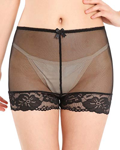 Satini Meshshorts Dam Högmidjade Transparent Blomspets, Svart, XXL