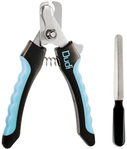Dudi Pet Krallenschere für Hunde, Katzen, Kaninchen, Hasen & Meerschweinchen - Krallenschneider mit Sicherheitsmechanismus - Nagelschere Set Inklusive Krallenfeile - Klein Blau