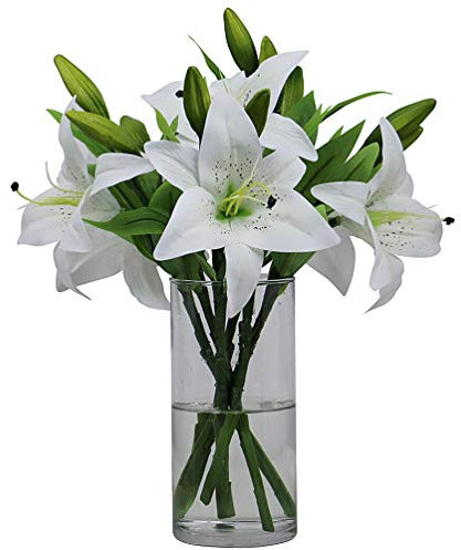 Omygarden 6 pièces de lys artificiels Blancs, de lys en Plastique Artificiel, de Bureaux à Domicile Jardin Fête de Mariage décoration de Pâques, Pas de Vase