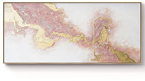 Pittura A Olio su Tela,Trama Oro Rosa Lamina d'oro Minimalismo Geometrico Opere d'Arte Moderna Quadri Astratti Dipinti Ad Olio Dipinti A Mano su Tela Wall Art for Living Room Bedroom Office Home Dec