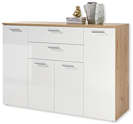 PABLO Kommode in Artisan Eiche Optik, Weiß - Modernes Sideboard mit viel Stauraum für Ihren Wohnbereich - 152 x 106 x 50 cm (B/H/T)