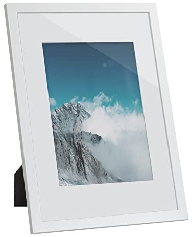 SONGMICS Cornice Foto, Portafoto con Supporto, per foto da 21 x 29,7 cm (Senza Tappeto) e 15,2 x 20,3 cm (Con Tappeto), Fronte in Vetro, Bianco RPF011W01