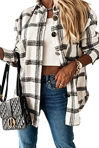 HVEPUO Giacca Camicia Donna a Quadri Oversize Adolescente Ragazze Camicia di Flanella a Quadri Modello Donna Camicia di Velluto a Coste Camicie a Maniche Lunghe Nero M