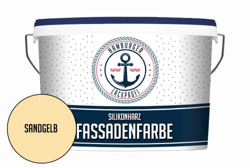 Hamburger Lack-Profi Fassadenfarbe MATT Sandgelb Silikonharz Fassadenfarbe Gelb wetterbeständige Außenfarbe - Silikonharzfarbe Sockelfarbe - geruchsarme Farbe mit hoher Deckkraft (10 L)