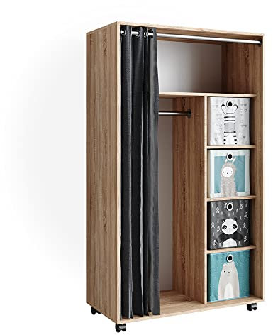 Vicco Kleiderschrank Doros, Flügeltürenschrank, Sonoma, 100 x 168 cm offen, mit Rollen