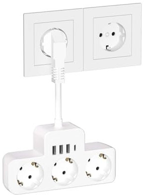 Multikontakt adapterkontakt skyddskontakt fördelare flera kontakter (vit, 3-vägs) MF-Black-line-2