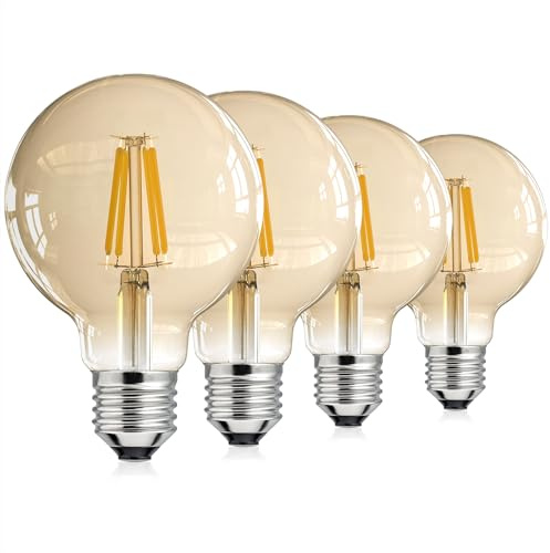 EYLM Vintage Edison LED Light Bulbs, Dimmable Screw Edison Bulbs Globe Bulbs Retro Filament Lamp 2700K Warm Light 4W (Equivalent to 40W) G80 E27 220V-4 Pack